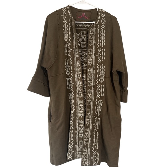 Johnny Was Olive Green Embroidered Open Front Cardigan size small - Picture 1 of 3